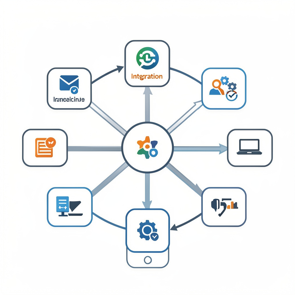 Integration hub showing connected applications and data flow